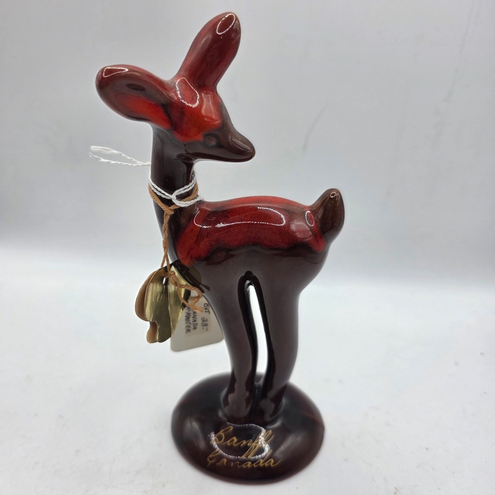Vintage McMaster Craft Canada Pottery Deer Figurine Red Brown Glaze Dundas Tag